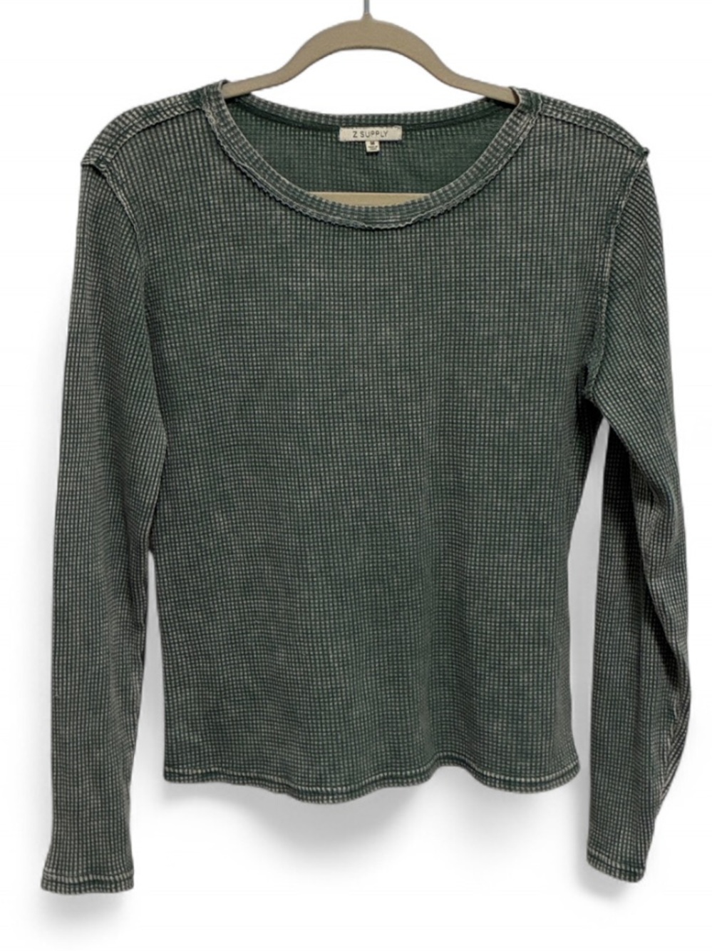 Z Supply Green Waffle Knit Long Sleeve Thermal Top